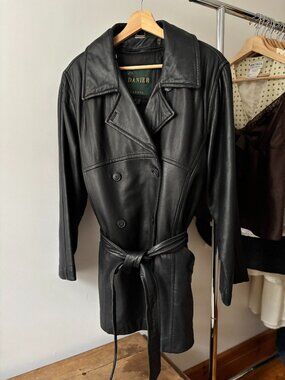 1990s Leather Trench Coat with Removable Liner